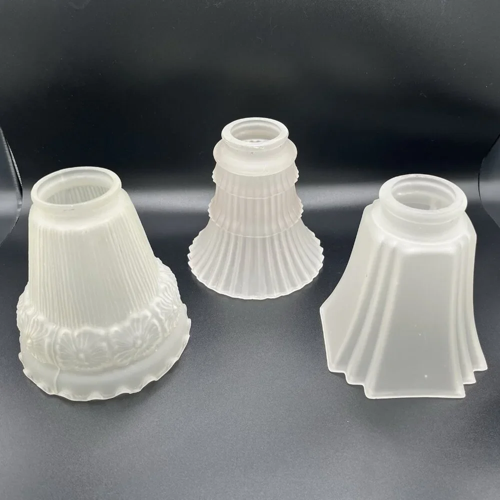 Vintage Frosted Glass Light Shades Lot 3 Art Deco Mid Century 2.25” Fitter READ